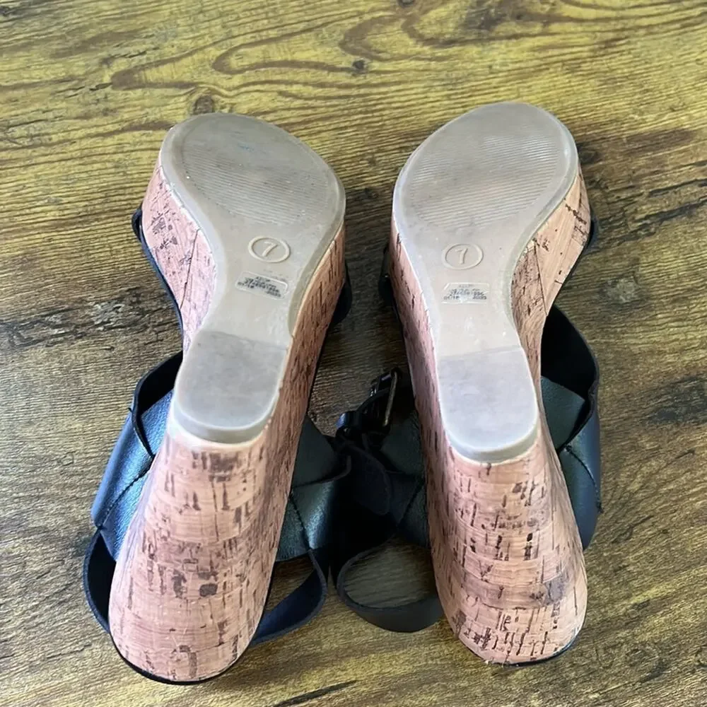 American Eagle Black Thick Strappy Cork Open Toe Platforms
